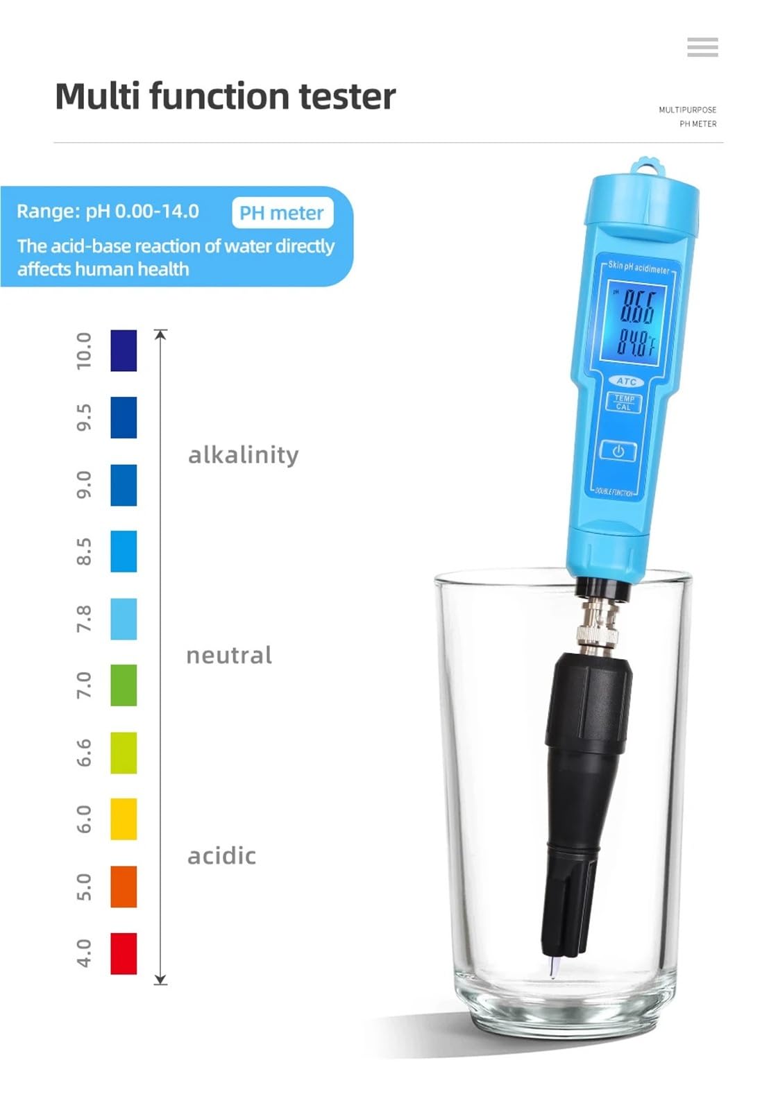 BASSFLY Testeur d'eau, PH-61181 Testeur de pH/température, étalonnage Automatique, acidimètre de température for Aquarium, hydroponie, Spa, Piscine Aquarium, Piscine