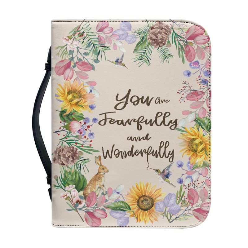 Kuiaobaty Inspiring Quotes Portable Church Bible Case for Women Colorful Flowers Book Cover Zipper and Pockets for Women Kids