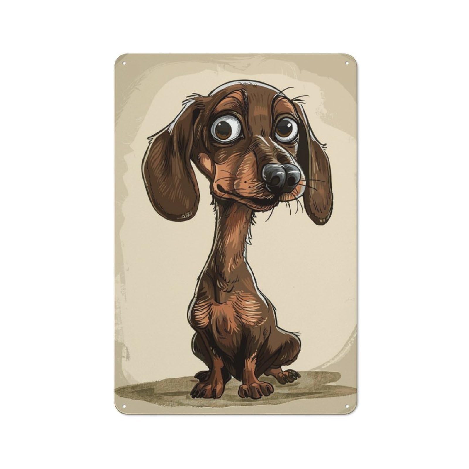 Junmoney Dachshund Caricature Rustic Metal Sign 30X20cm For Lounge Or Reading Corner, For Reading Corner Decorators