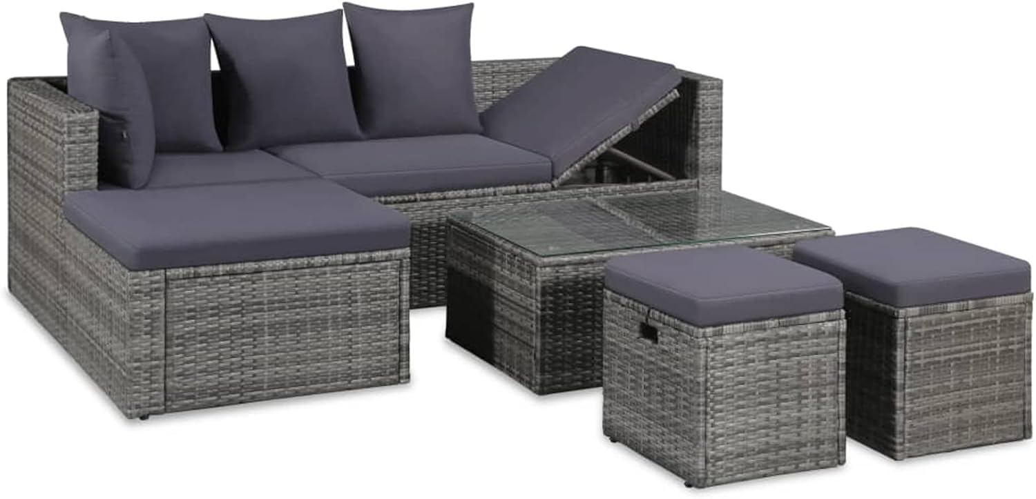 Festnight Lounge Gartenmöbel Set Rattan 4TLG. Verstellbares Ecksofa