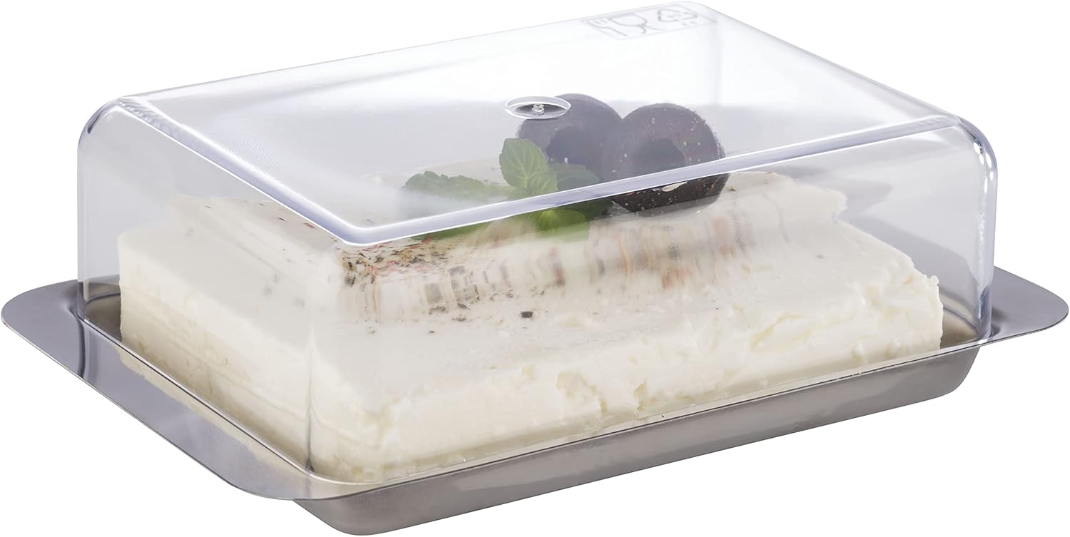 APS Refrigerator Butter Dish Stainless Steel Butter Container - Durable & Rustproof, 16 x 9.5 x 5.5cm, Not Dishwasher Safe