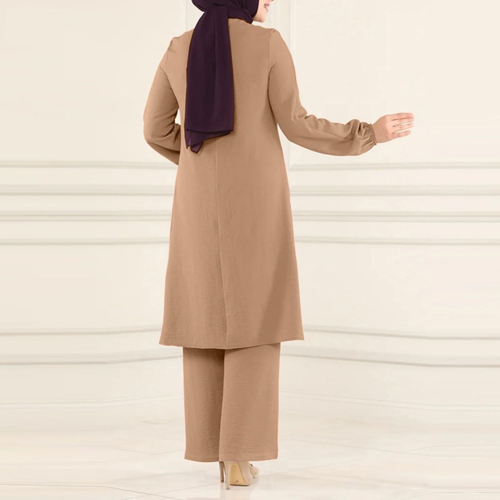 Generisch Damen Muslimische 2-Teilige Sets Langarm Button Down Hemd Hose Abaya Freizeitkleid Dubai Outfits Gebetskleidung Frauen Türkisch Lang Kleider Set Islamische Burka Muslim Kleidung