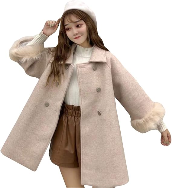 Amazon モリミ ショートダッフルコートライナー付き スプリングコート ニット 厚手 ふわふわ袖 アウター 可愛い 学院風 冬服 ボアジャケットレディース モコモコ ボアコート 防寒 カジュアル ファッション ゆったり 通勤通学 デート カーキ F コート ジャケット