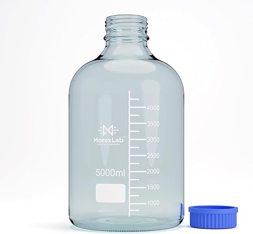 Miniatura 3 de Botellas de vidrio de almacenamiento de 169.1 fl oz, 1 botella redonda de almacenamiento de medios, botellas de vidrio de borosilicato, botellas de