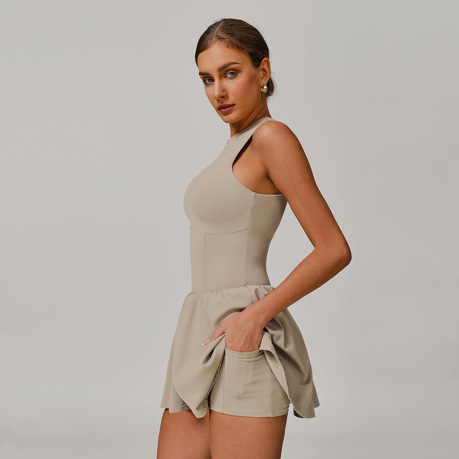 Tennis Golf Dresses for Women, with Built-in Bra Shorts,A-Line Hem Skirt Athletic with Pockets,Zipper Slim Fit - Image 7