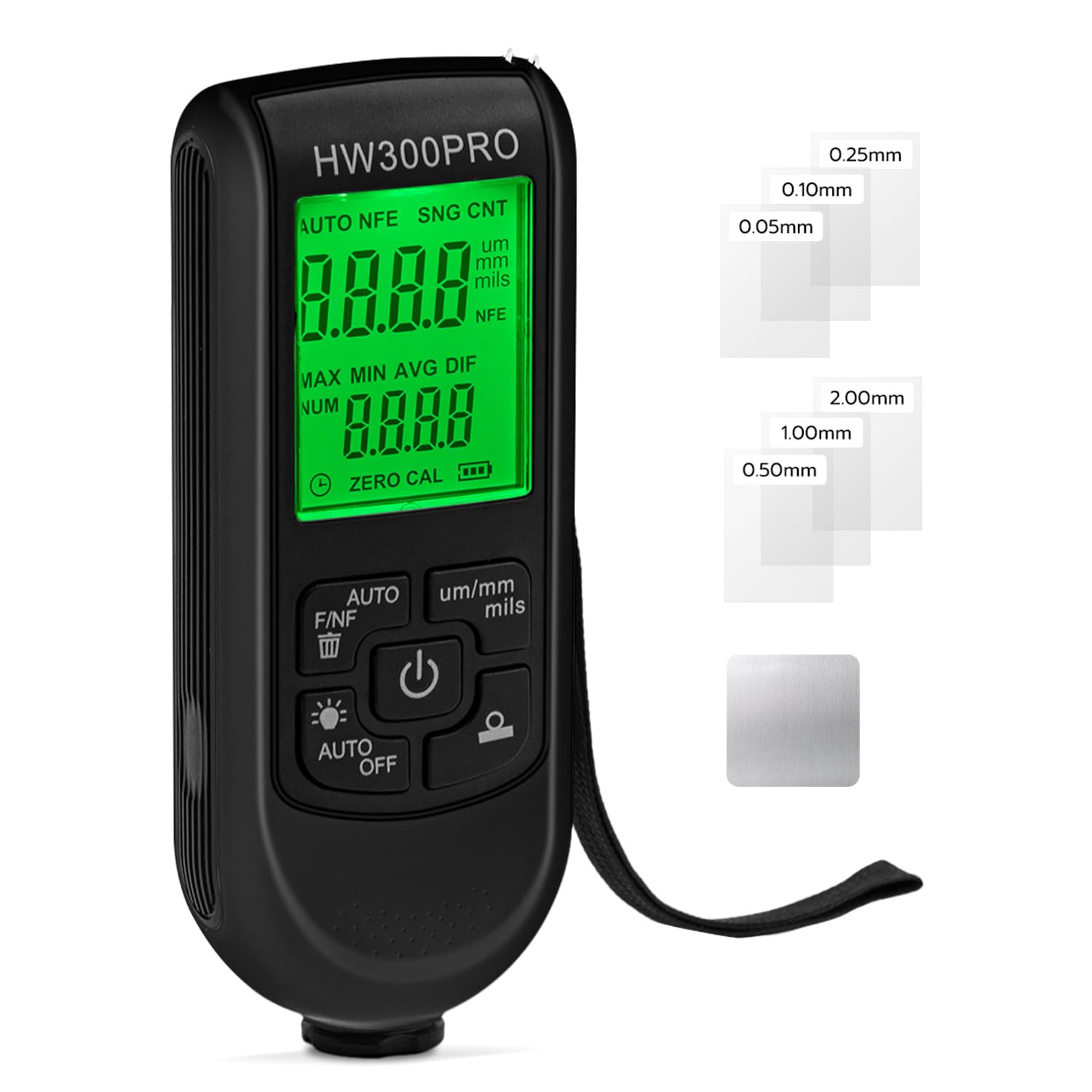 Misuratore di Spessore del Rivestimento Digitale, Spessimetro Vernice 0-2000 um, Display LCD Nero