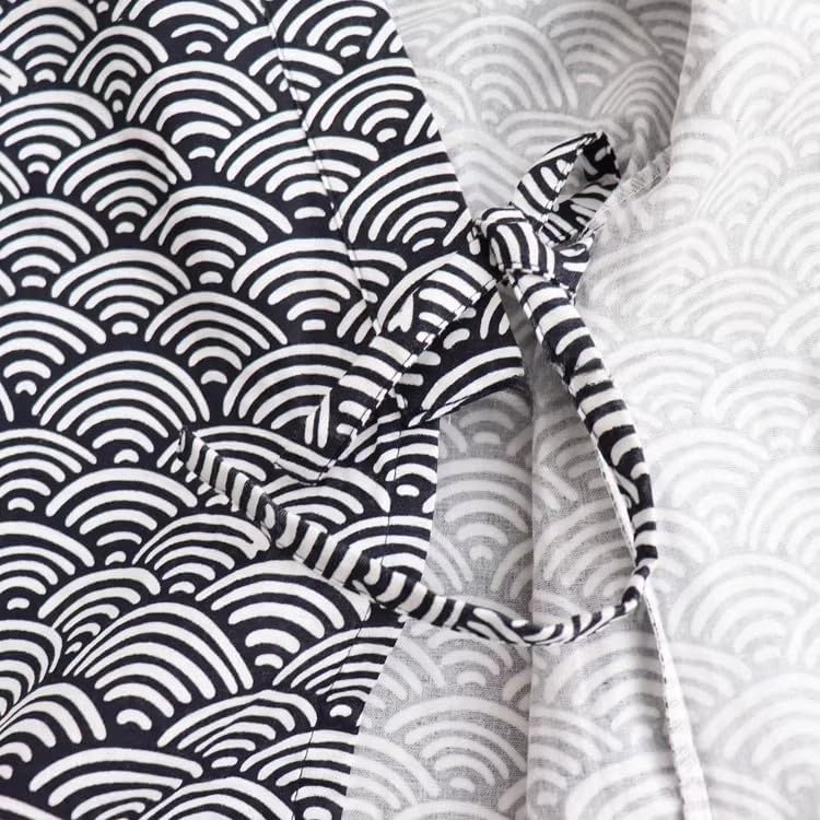 Japanese Kimono Pajamas Shirt and Shorts, Cotton Linen Loungewear Sleepwear Spa Bathrobe for Men and Women, Black White - Image 6