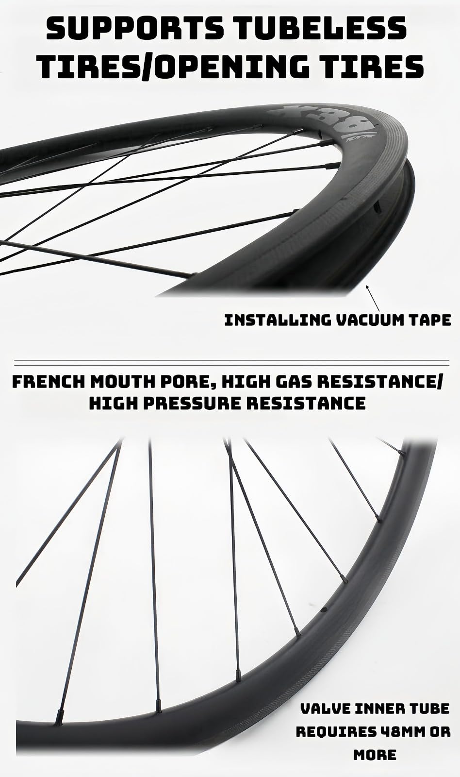 Fahrradlaufräder 700c Carbonfaser Rennrad Felgenbremse Ultraleichter Tubeless-Reifen T700 Carbon Blade Schnellspanneraufnahme 7-12 Gänge (Nero-700C)