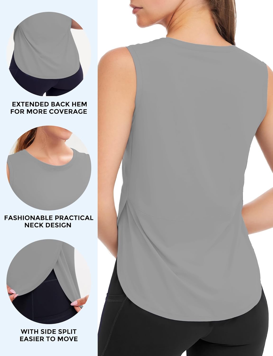 AURUZA Ice Silk Workout Tank Tops Women, Sleeveless Athletic Long Tank Tops Woman Cooling Running Yoga Tennis Shirt Loose Fit - Image 2