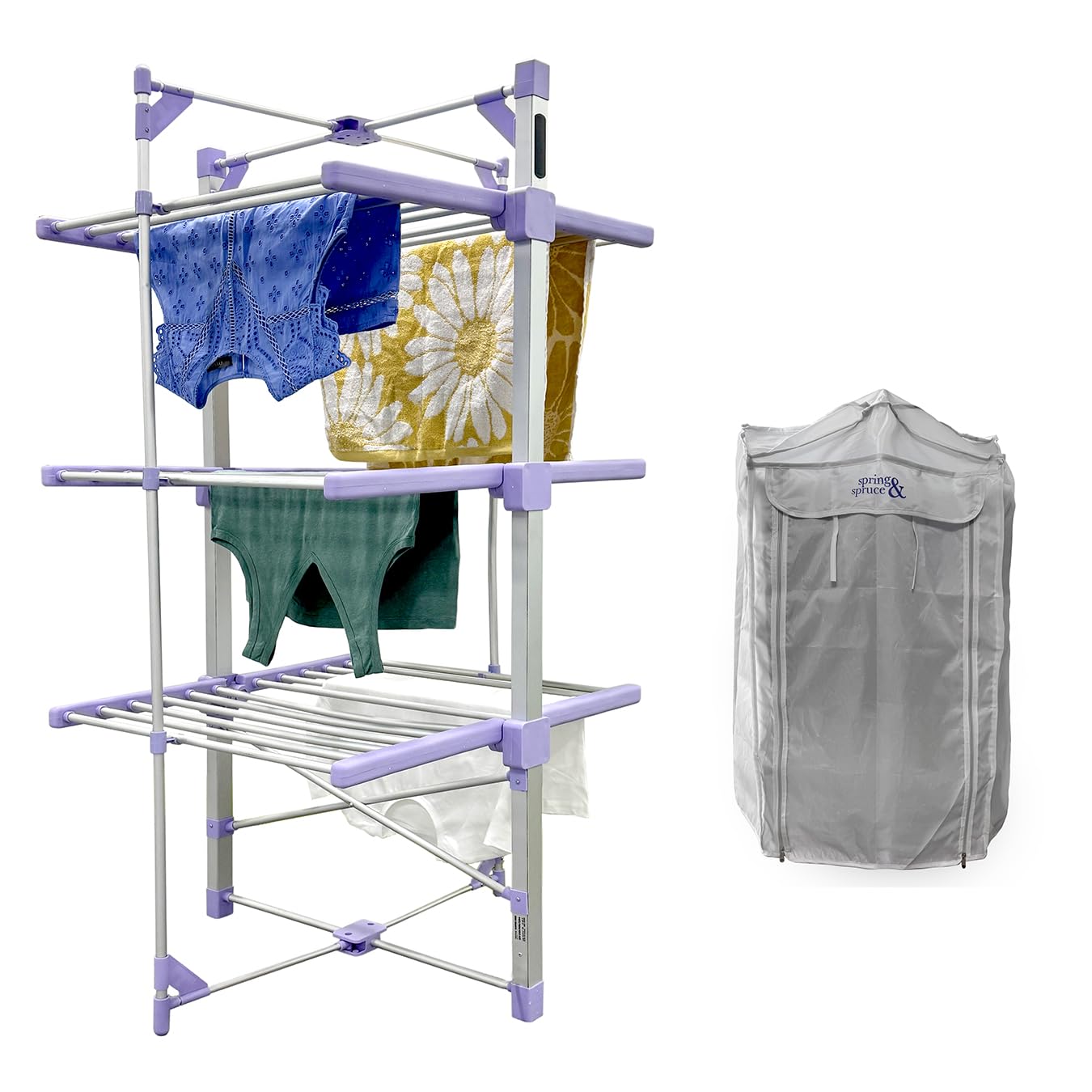 Spring & Spruce Purple Speedi-Dry Tower Xl Heated Clothes Airer With 3 Tiers - Adjustable Temperature - Fast & Effective - Energy Efficient - Large Capacity - Lightweight & Portable