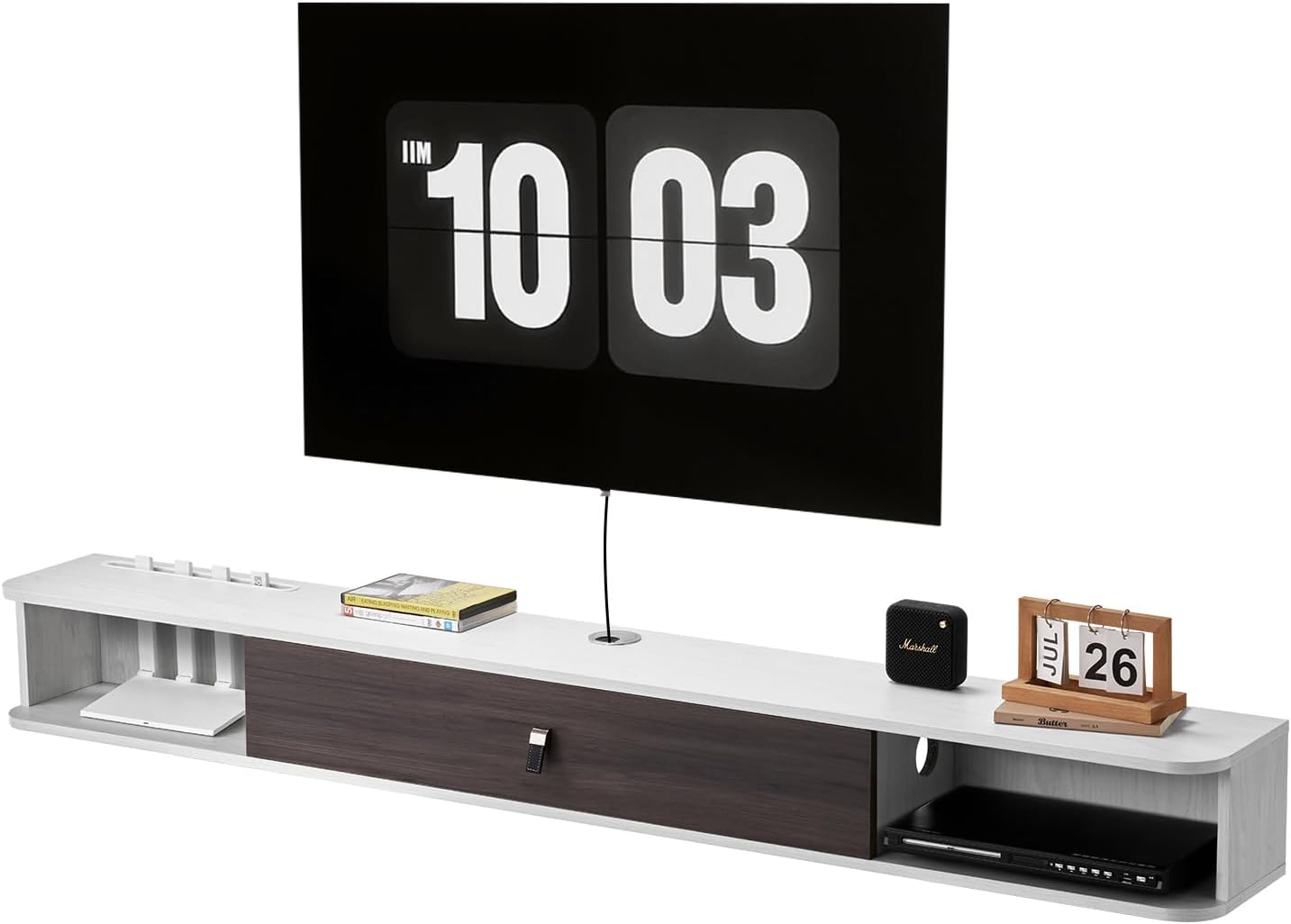 VEVOR Modern Floating TV Stand, 71'' Wall Mounted Media Console for 80 inch TVs, Floating Entertainment Center Under TV Shelf with Storage Cabinet for Bedroom & Living Room, White