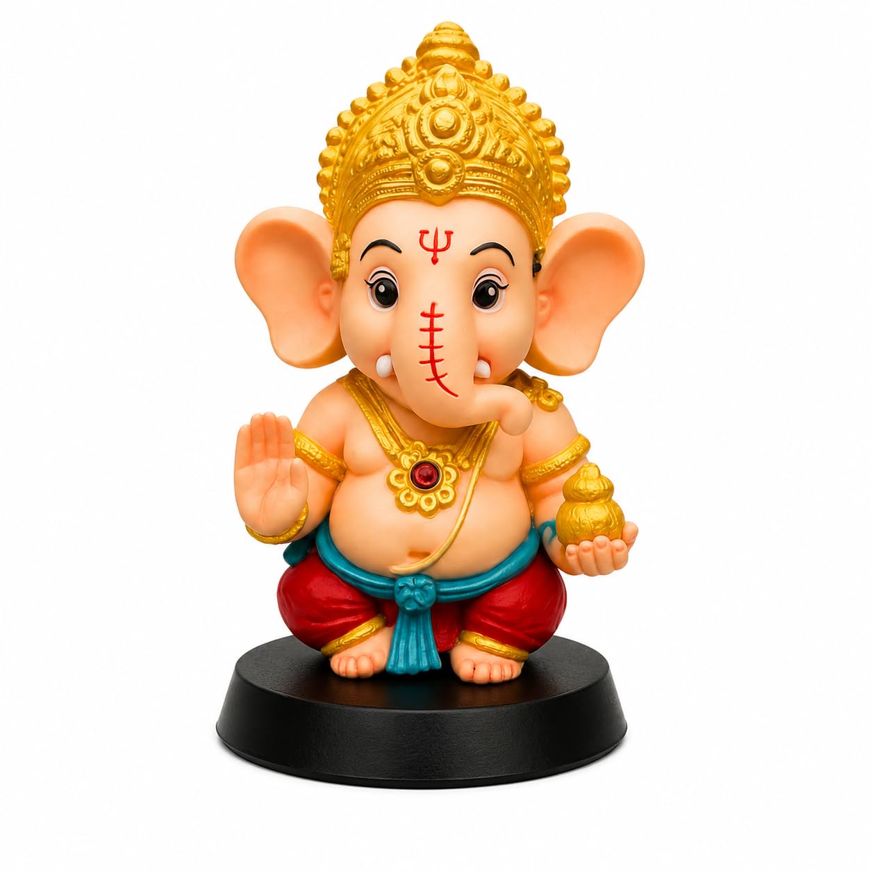 NIKUARA Cute Lord Ganesha God Idol for Car Dashboard | Ganpati Bappa Murti with Modak & Mooshak | Decorative Ganesh Ji Showpiece for Home, Office, Gift Purpose | 10cm Height (Red-Orange)-image-4