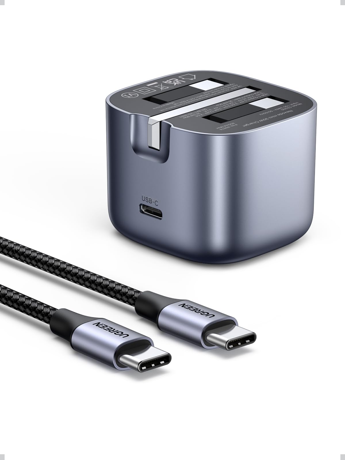 30W Charger with Cable for iPhone 16 Pro Cable Nexode GaN USB C Power Adapter Foldable Samsung Charger Type C Plug Set with 1M 60W USB Cable for iPhone 16 Pro Max/15, iPad, Galaxy S25, etc