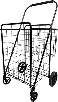 Newly Released Heavy Duty Jumbo Folding Shopping Cart, with Double Basket and 360 Rolling Swivel Wheels