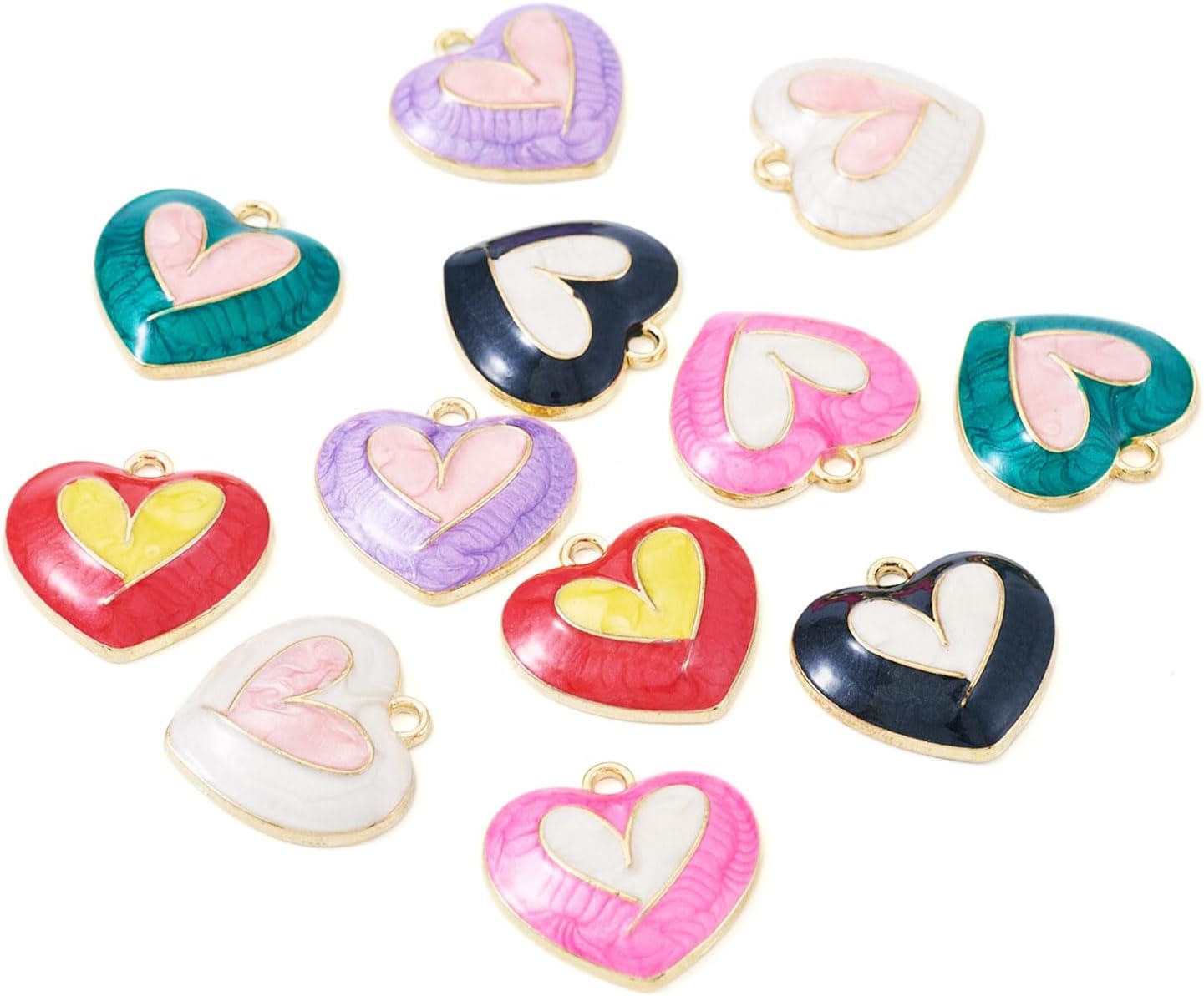 12 Pcs Alloy Enamel Heart Charms Cute Golden Heart Pendant Love Sweetheart Dangle Lovely Bracelet Charms for Jewelry Making Earrings Necklace DIY Keychain Craft Handcraft Wedding Supplies - Image 7