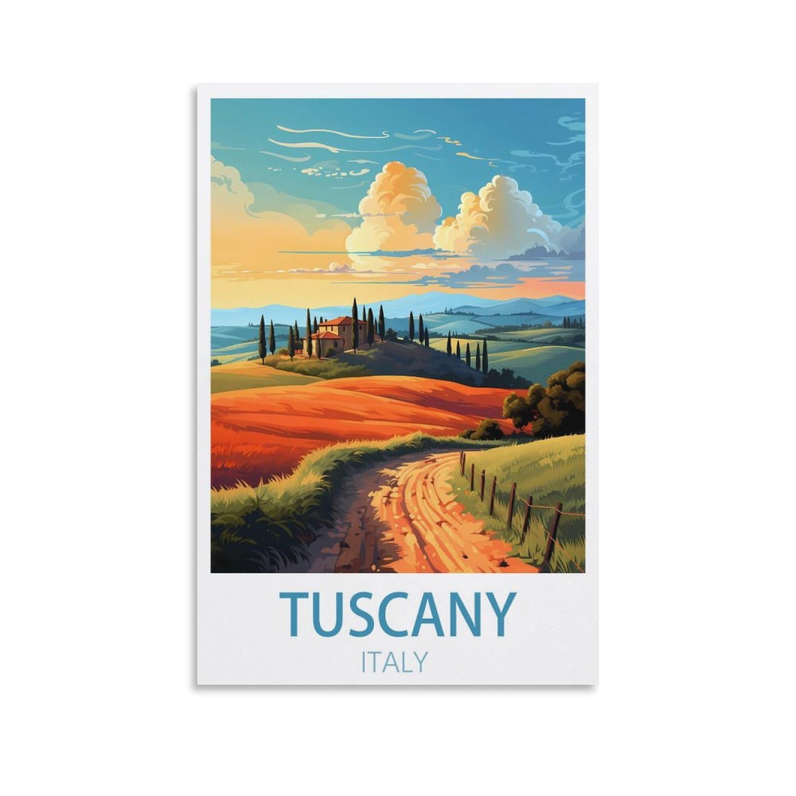 Lcynnh Unframe-Style Tuscany Italy Vintage Travel Poster Sunset 12X18inch(30X45cm) Print Home Bedroom Office Living Room Decor Canvas Poster
