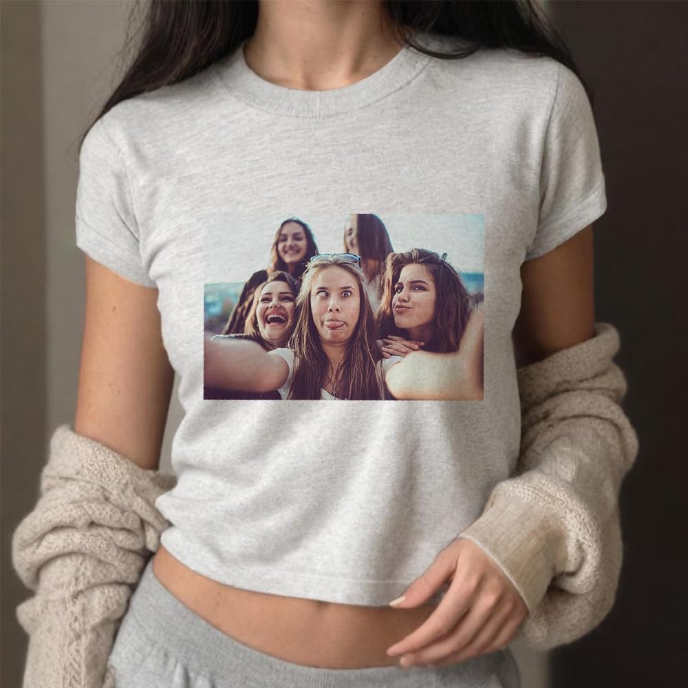 Custom Text Baby Tee - Trendy 90s Vintage Crop Top for Women, Personalized Text Baby Tee, Crop Top with Custom Photo Multi - Image 6