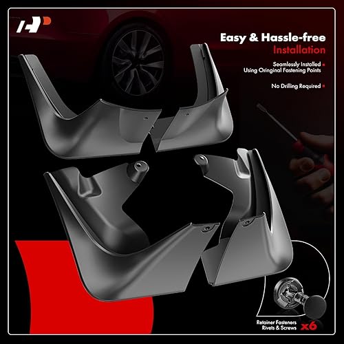 Miniatura 2 de A-Premium Protectores contra salpicaduras compatibles con Tesla Model 3 2024-2016  5 plazas (no requiere perforación), guardabarros mate, con