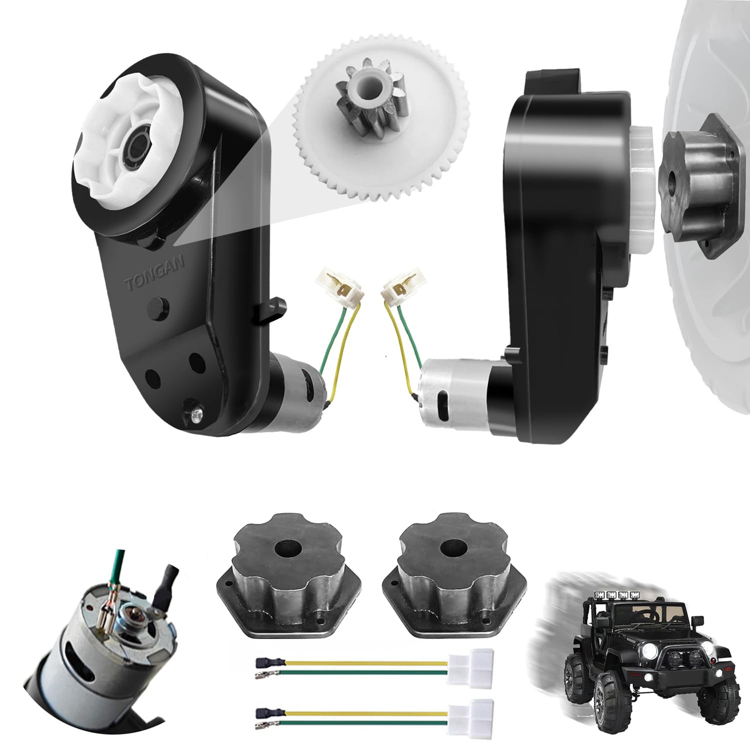 2Pack 24V RS555 40000RPM Fast Drive Motor Gearbox for Power Wheels Motor Upgrade,12V&18V&20V&24V High Speed Motors Gearbox Conversion Kit for Kids Ride on Toys Car Replacement Parts,Free Coupler