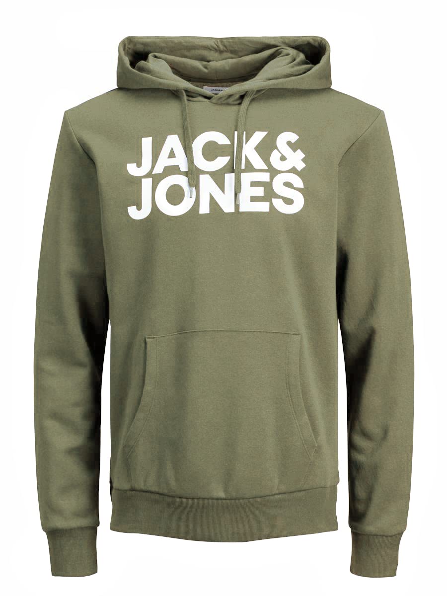 Jack & Jones Men's Dusty Olive/Print White ’S Logo Hoodie, Xl