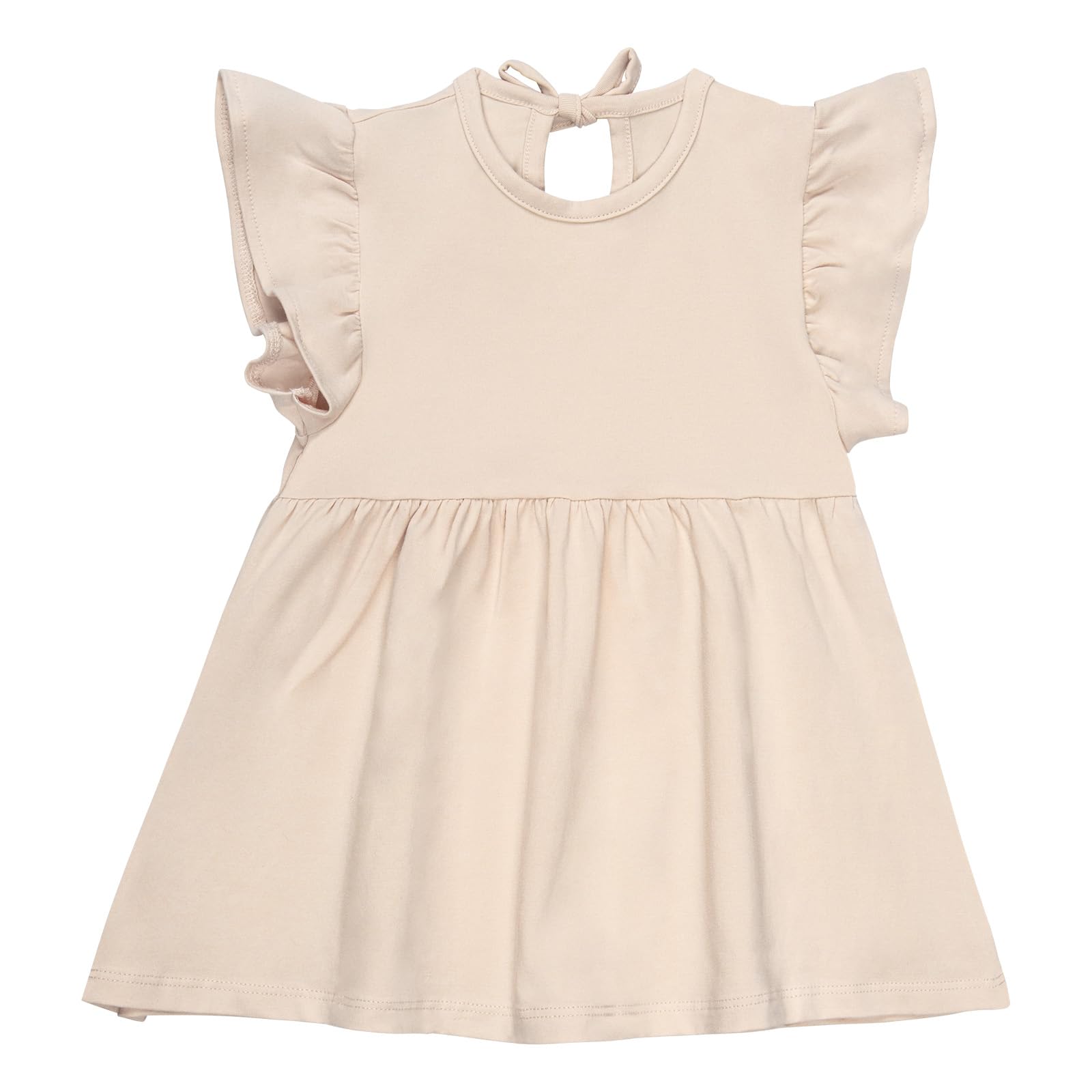 Gaiibbt 2 Pack Little Girls Pink+Flesh-Color Flutter Sleeved Solid Color Pleated Skirt Cotton Dress Playwear 12-18 Months