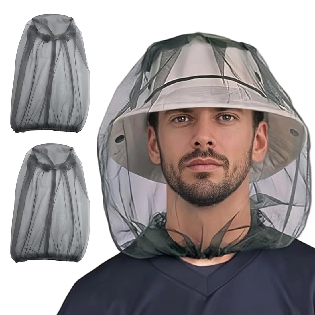 3 Pz Zanzariera da Testa per Insetti, Rete da Testa Traspirante per Pesca, Giardinaggio e Outdoor, Protezione Viso Uomo e Donna, Adatta per la Maggior Parte dei Cappelli
