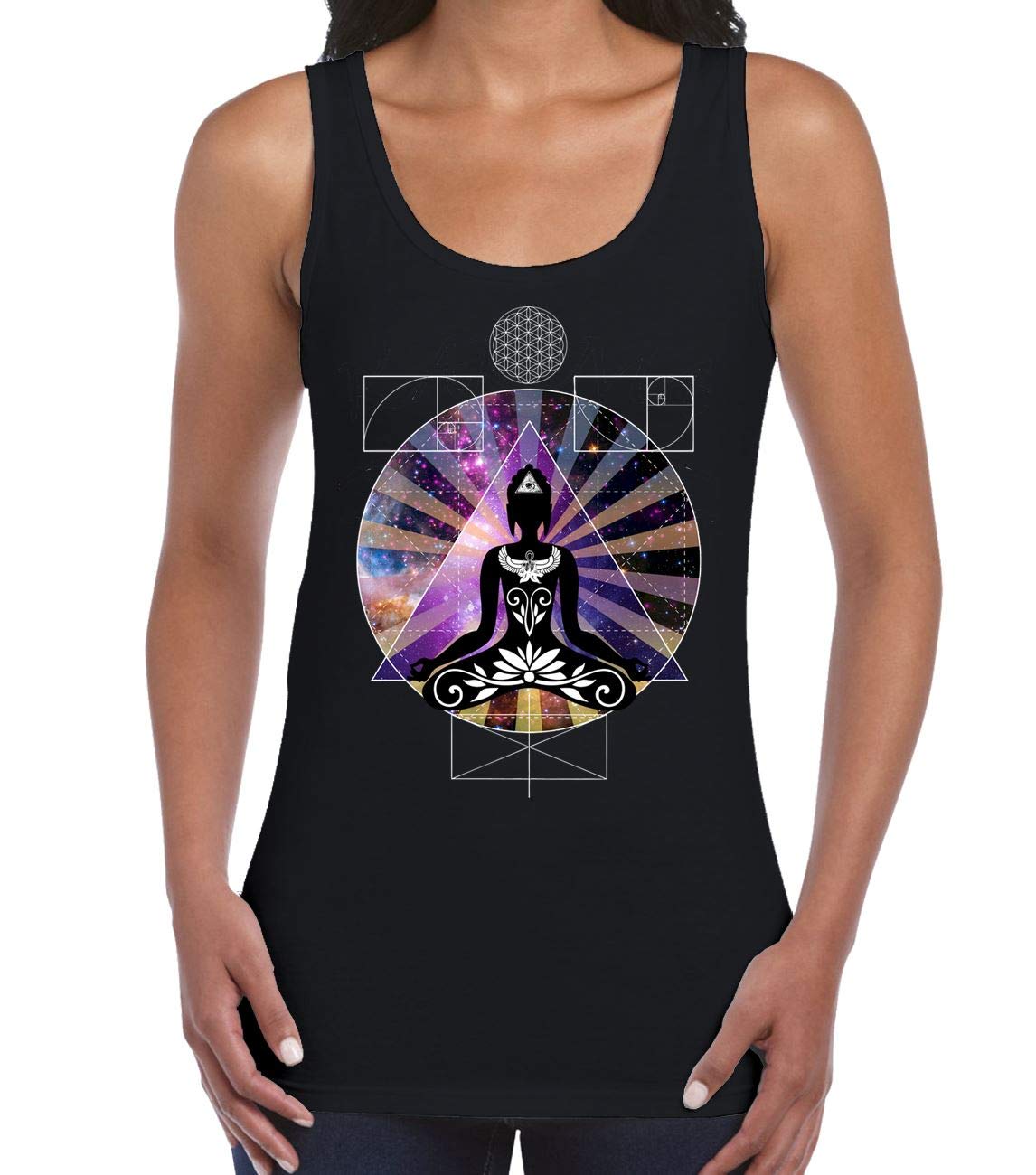 Tribal T-Shirts Women's Black Buddha Psychedelic Trip Vest Tank Top (Medium, )
