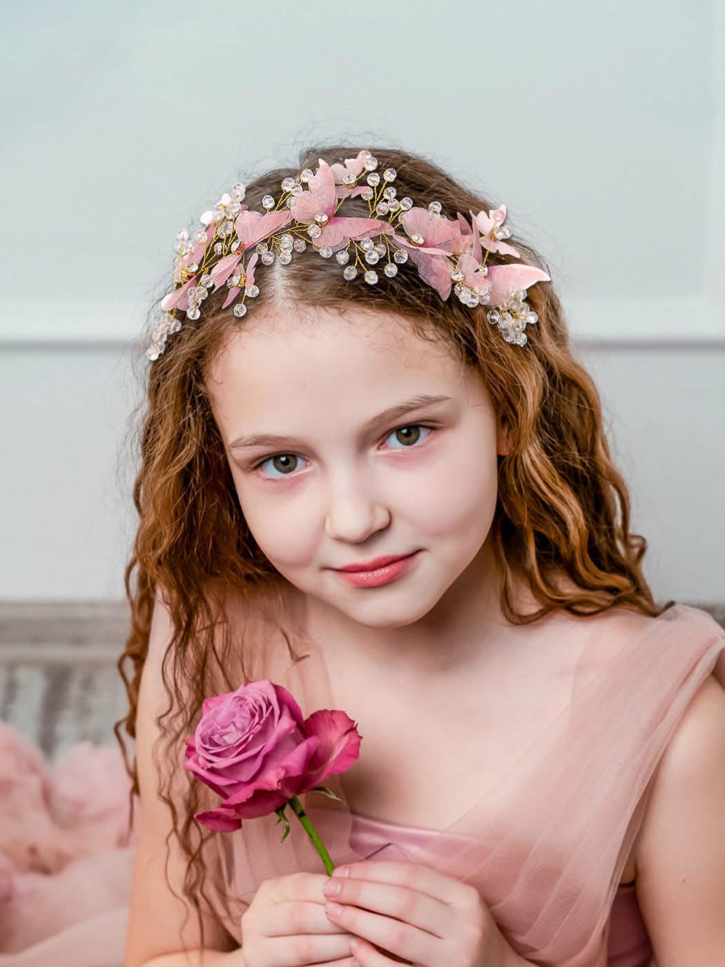 IYOU Butterfly Girls Wedding Headband Crystal Red Communion Headpiece Bridal Bridesmaid Hair Accessories for Flower Girls - Image 4