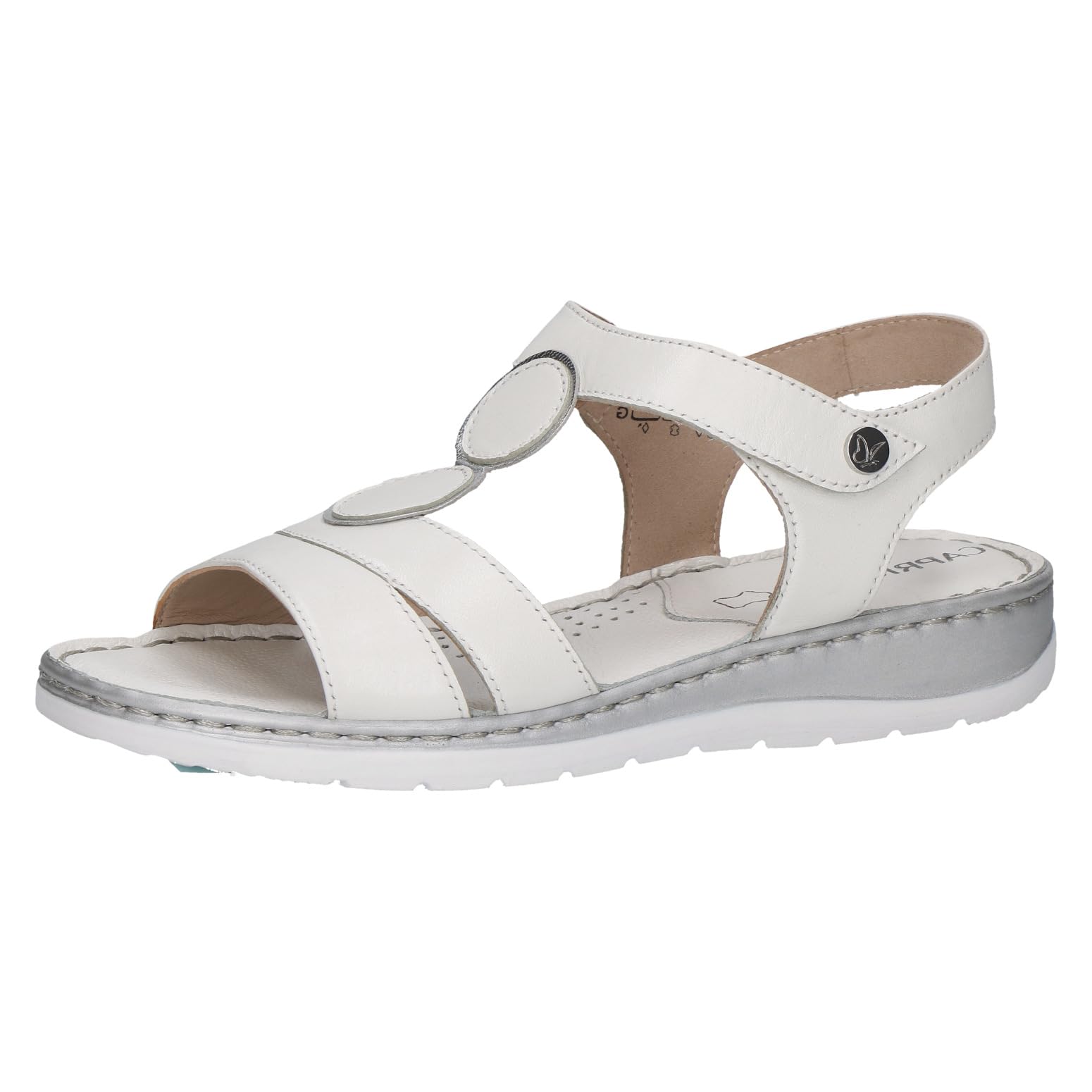 CAPRICE Women Sandals flat Leather with Hook-and-Loop Closure, White (White Nappa), 4 UK