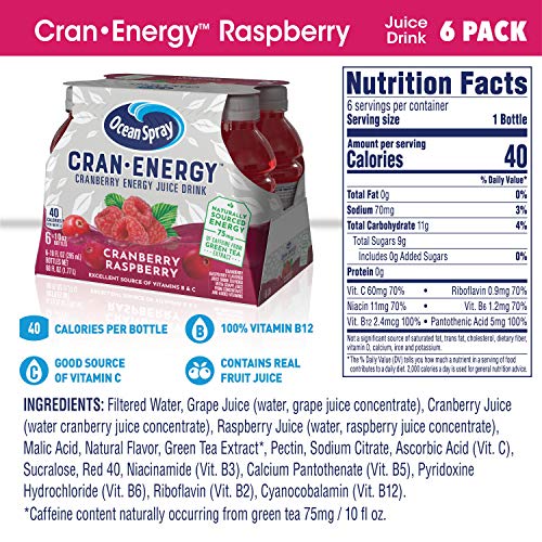 Ocean Spray® Cran-Energy™ Cranberry Raspberry Juice Drinks, 10 Fl Oz Bottles, 6 Count (Pack of 1)