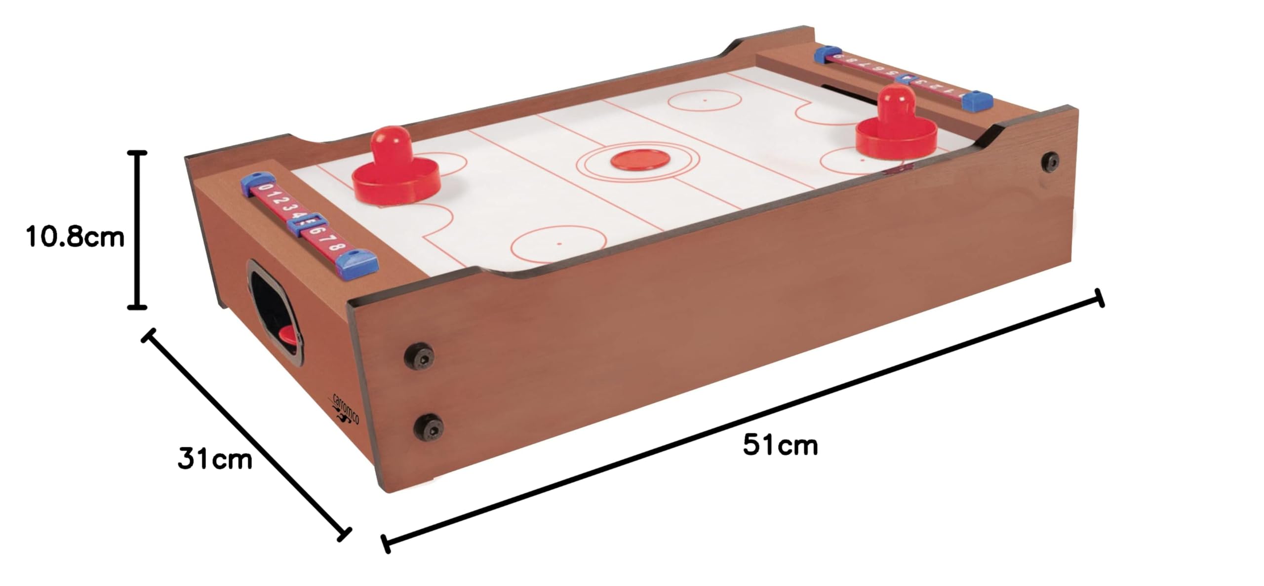 Carromco Kicker Multigame FLIP-XW – nakładka na stół 2 w 1 do piłkarzyków i hokeja na ślizgach – mini stół do gier 51 x 31 cm z popychaczem, krążkami i 2 piłkami – dla dzieci od 6 lat i dorosłych