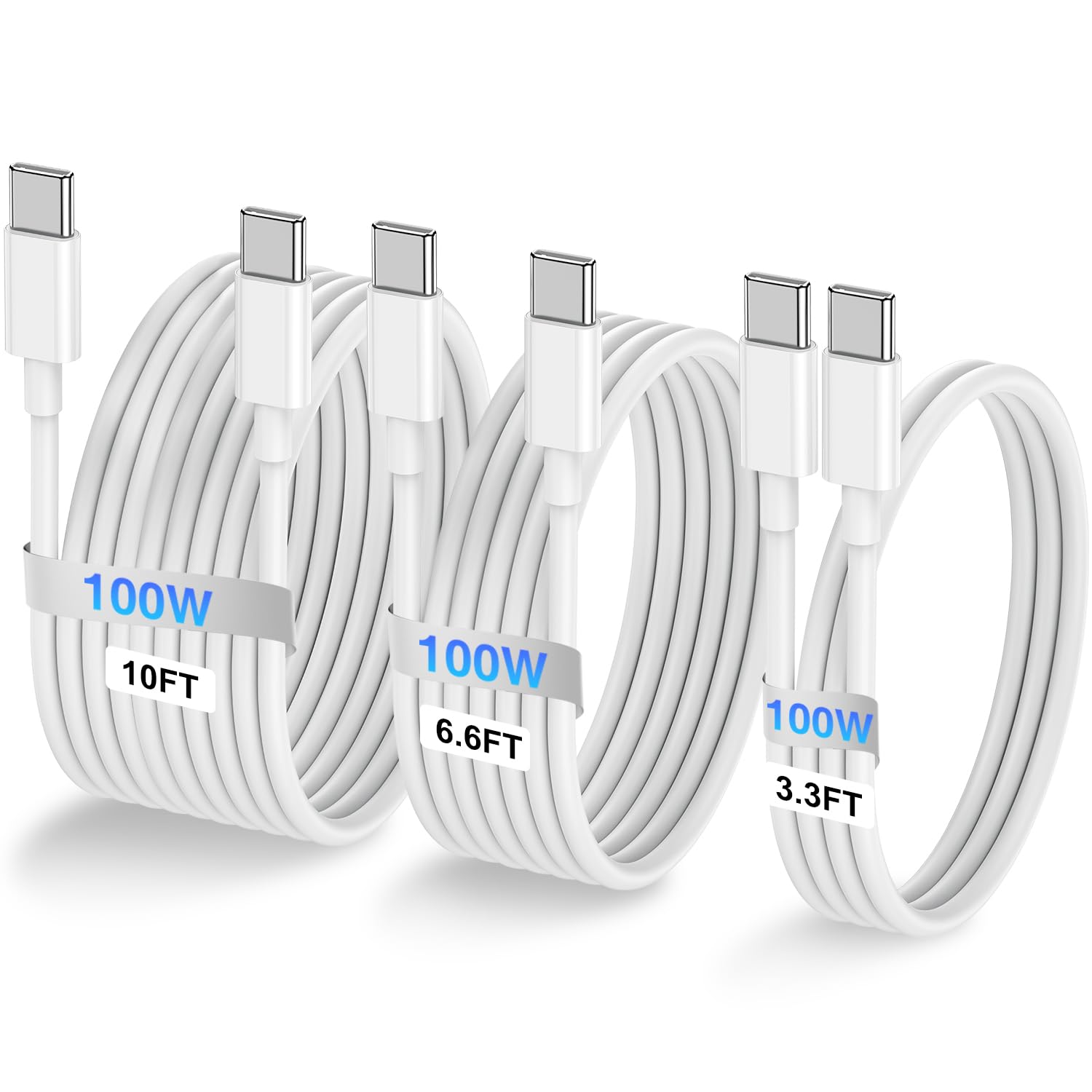 LOFPYE 100W USB C to USB C Cable 3-Pack [3.3FT+6.6FT+10FT],Type C Fast Charging Cable for iPhone 16 15 Pro Plus Pro Max，for Galaxy S24 S23，for iPad, for MacBook，for Switch，for Pixel and More