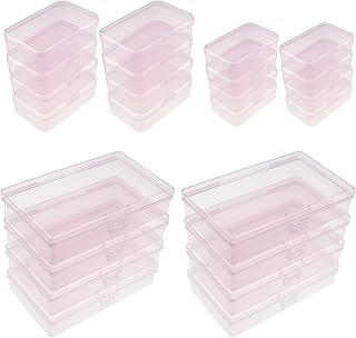 24 Pack Rectangular Plastic Storage Containers Box with Hinged Lid for Beads and Other Small Craft Items, Mixed Sizes (Pink)