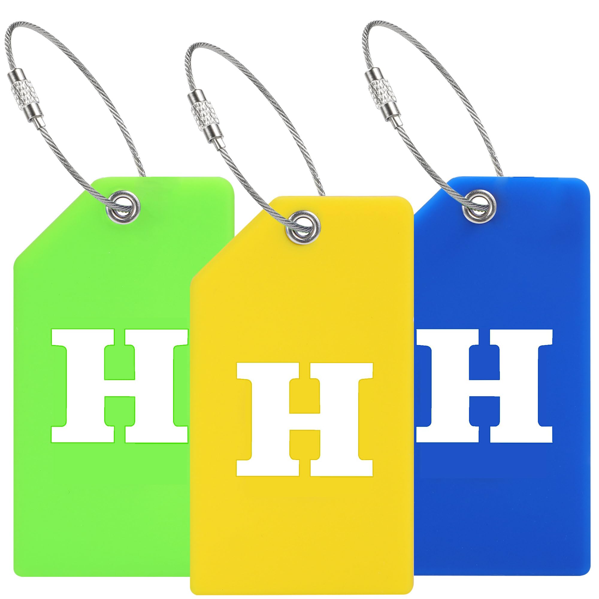 Anteecana Silicone Luggage Tag Initial-Baggage Handbag Travel Suitcase Tags with Name ID Card Quickly to Spot (3 Packs(Yellow+Blue+Green), H)