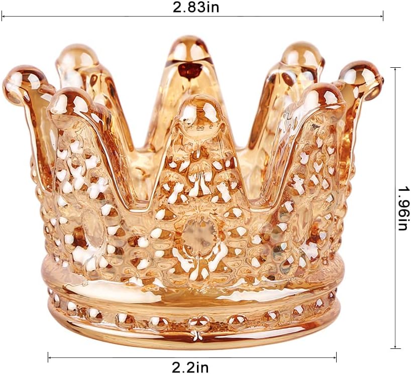 Set of 12 Crown Glass Tealight Candle Holder,Votive Candle Holders for Wedding, Party, Home Decoration, Jewelry Storage Tray,2 Colors Choose (Amber12pcsB)