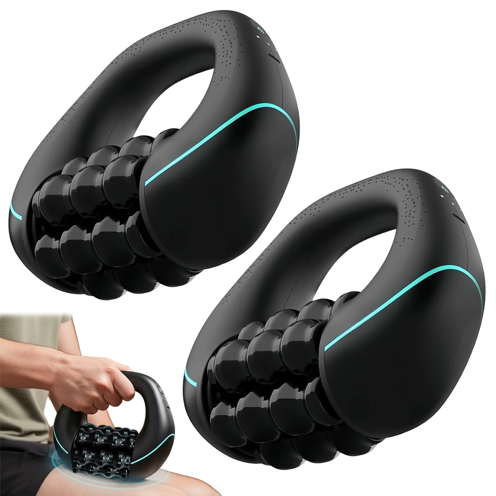 Electric Handheld Massager with Rollers, Rechargeable Portable Rolling Massager, Deep Tissue Massagers, 3-Speed Rolling Percussive Muscle Roller for Legs, Back, Shoulders (2Pcs)