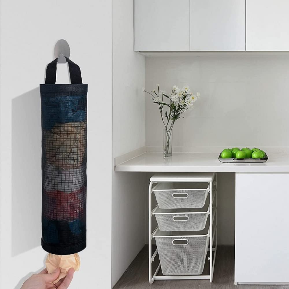 Suneez Nest Pack of 1 Round Trash bag organizer plastic carry bag holder,polythene holder for kitchen,Dispensor hanging storage Mesh Garbage/Recycling Grocery Hanging container for kitchen-image-37