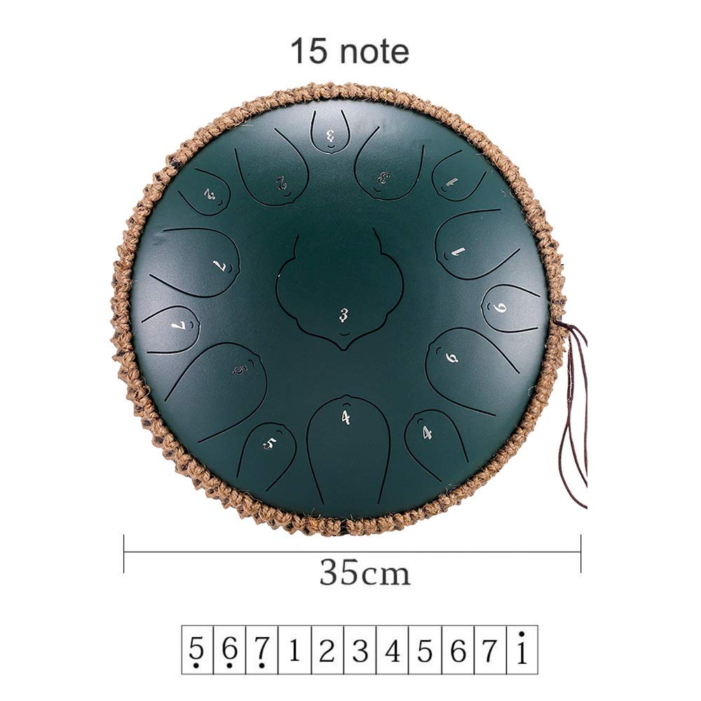 Profesjonalne 12-calowe 15 Notatki Drum Stalowy Drum, D Klucz Kompaktowy Instrument Perkusyjny Z, Torba Podróżna, Książka Muzyczna, Młotki, Palec, Picket (Color : Green)
