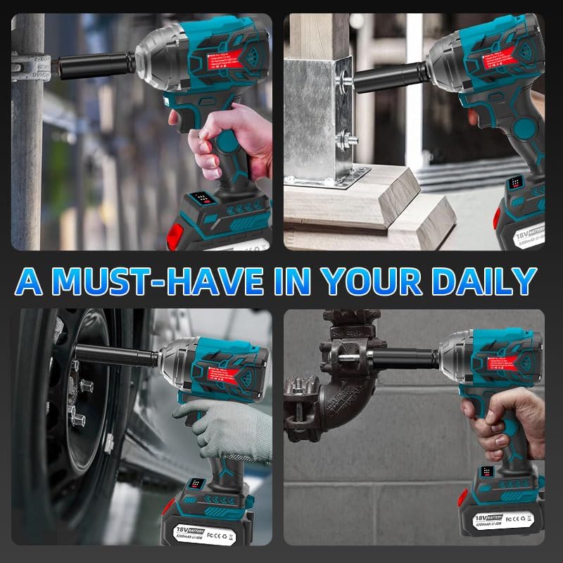 MZG 550N Cordless Impact Wrench,1 * 5.2Ah Lithium-Ion Power Impact Wrenches, 1/2" Cordless Impact Gun for Home/Car/Truck Tire Lug Nut Removal Tool Set