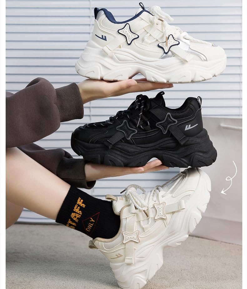 Chunky Pink Platform Sneakers for Women Y2K Style Breathable Mesh Thick Sole Running Shoes Casual Tennis Footwear4