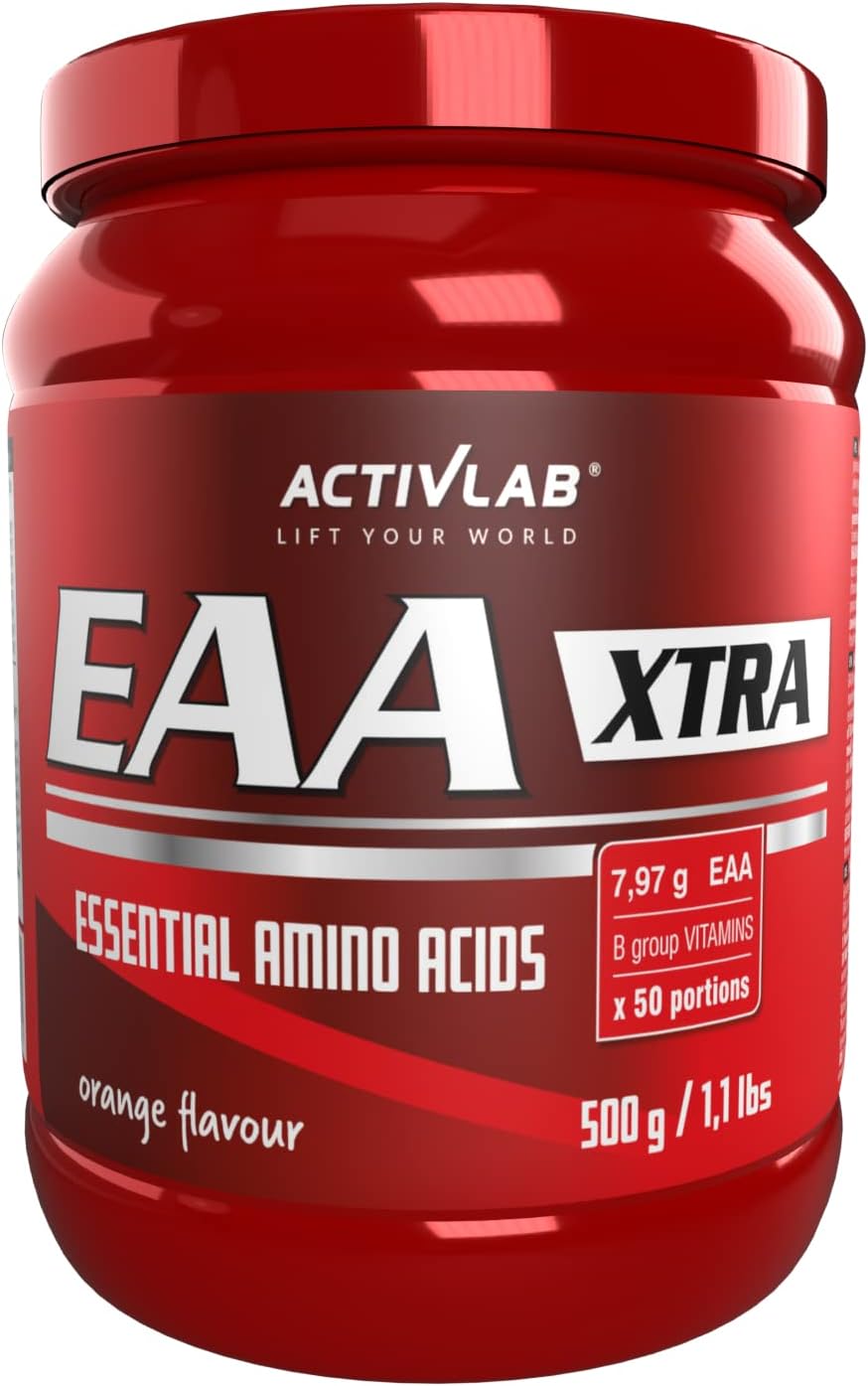 EAA XTRA 500 g Orange – 7,95 g EAA, dekt 100% dagelijkse behoefte, 50 porties – ondersteunt spierregeneratie, bevat alle 8 essentiële aminozuren, vitamines van de B-groep