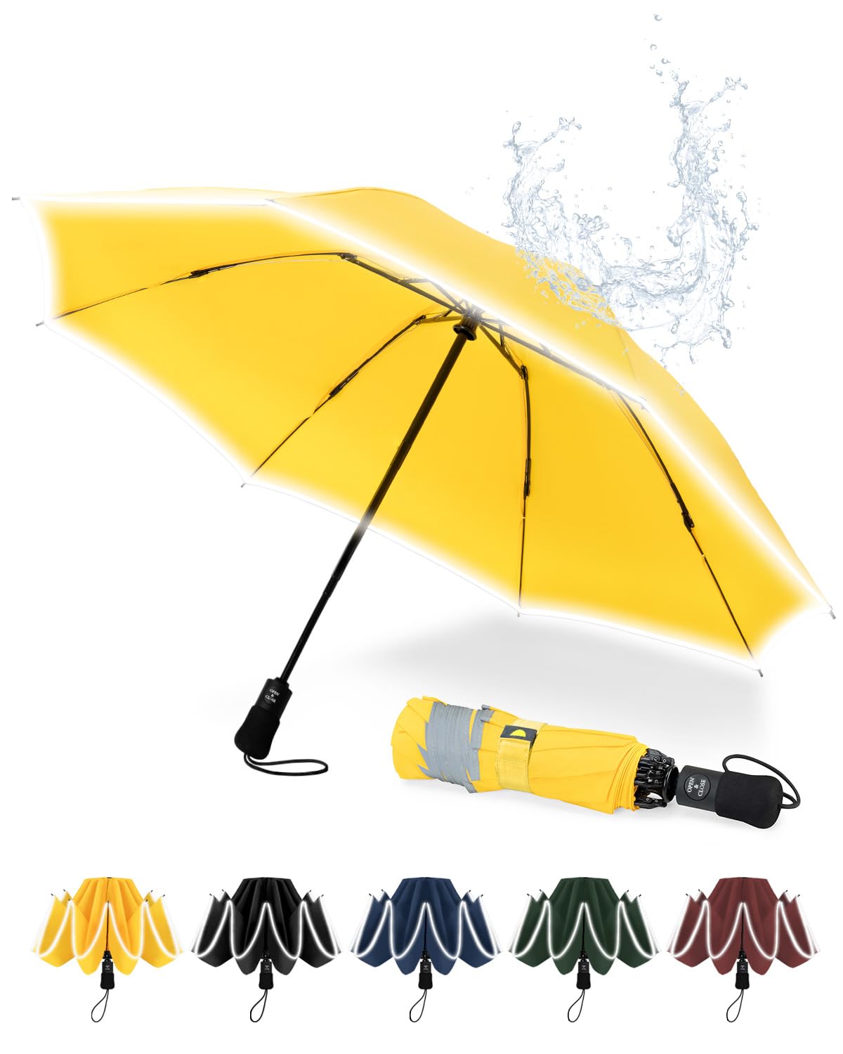 Chakipee Umbrella Windproof Strong Compact Automatic Umbrellas - Umbrella for Men and Women, Portable Folding Umbrella for Travel with Reflective Stripes - Fits Car & Backpack for Wind and Rain