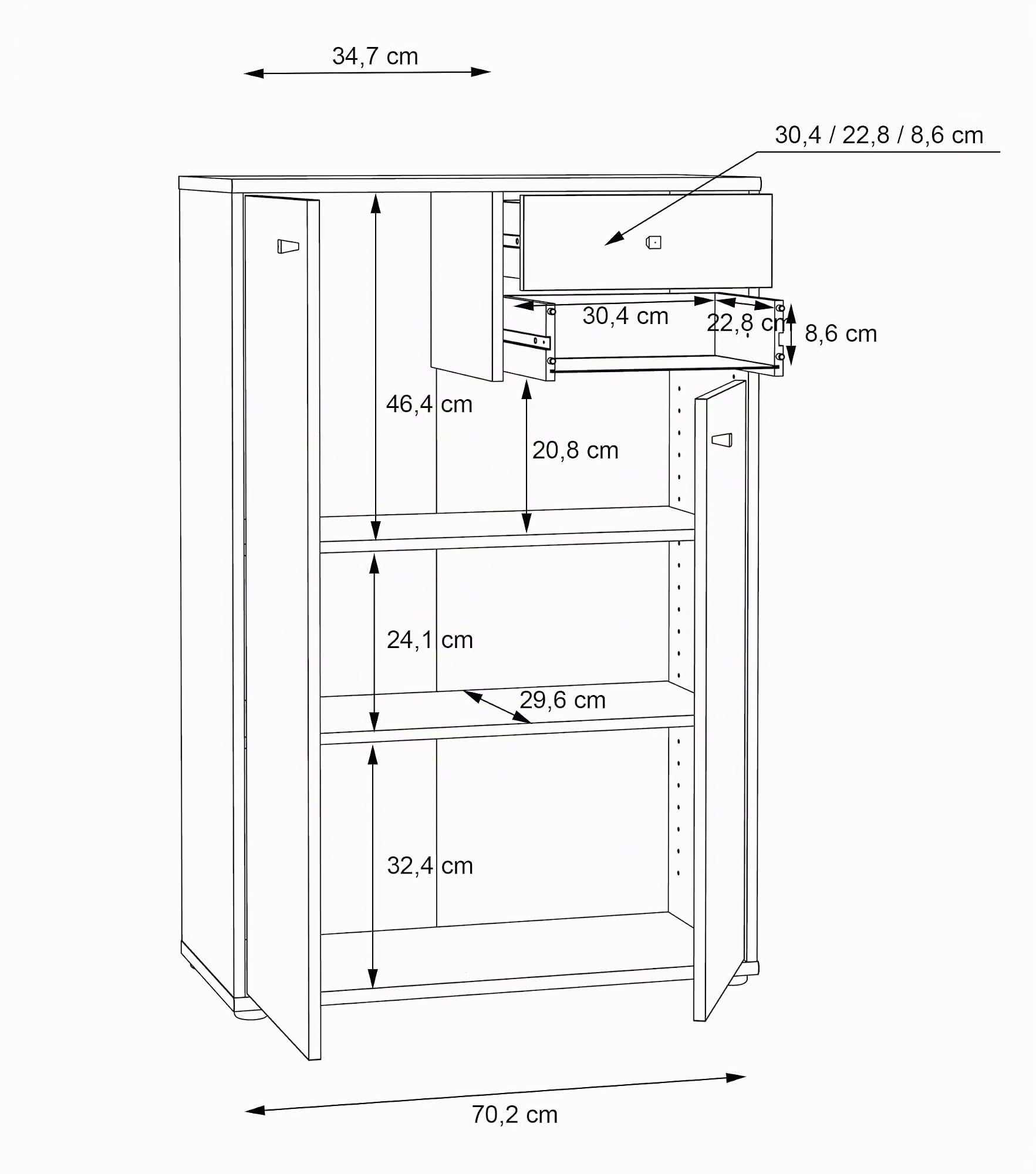 FORTE TEMPRA 2 Kommode mit 2 Türen und 2 Schubladen, Holzwerkstoff, Artisan Eiche Dekor, (B x H x T) 73,7 x 111,1 x 34,8 cm