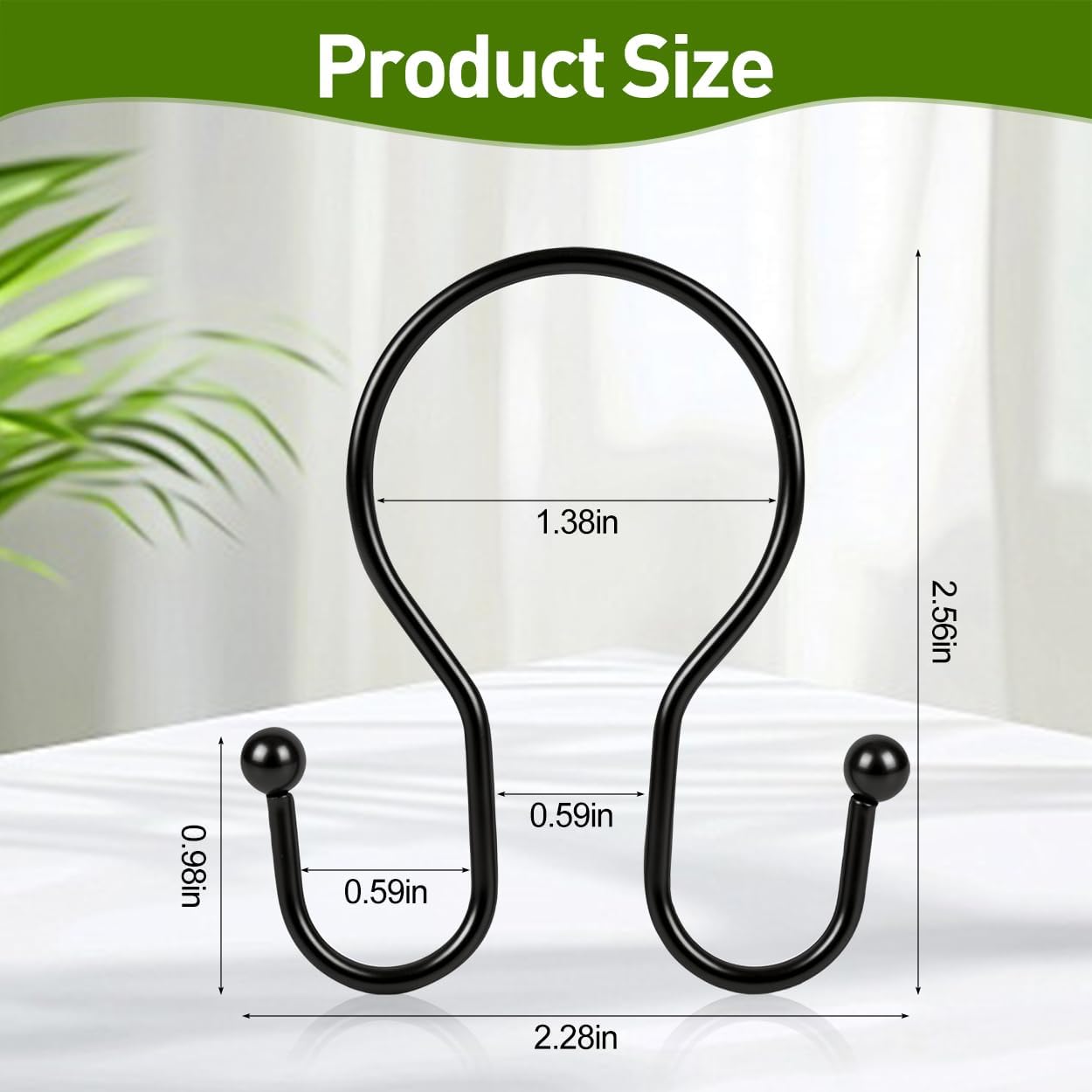 Resze 12PCS Shower Curtain Hooks, Sturdy Metal Black Shower Curtain Rings