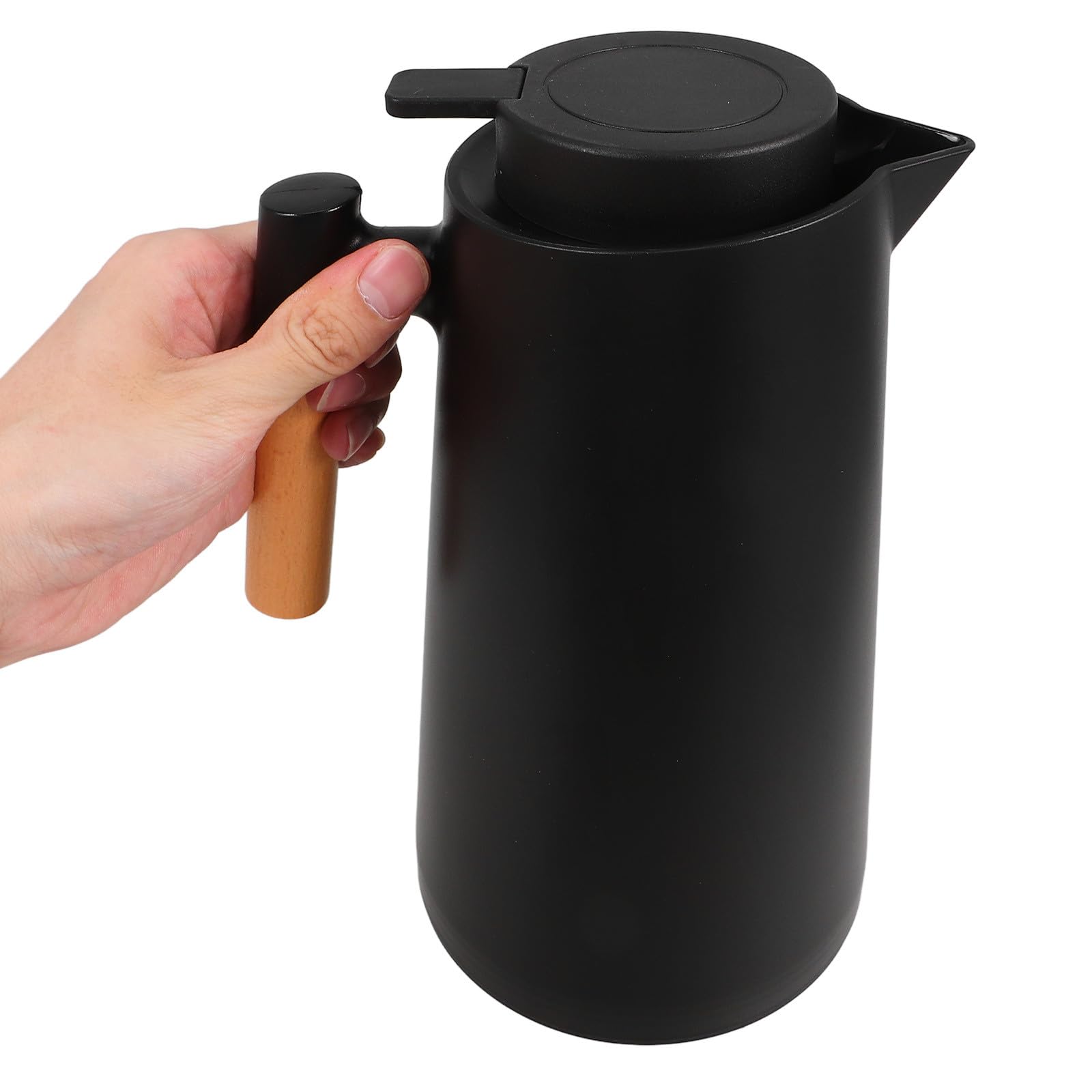 Thermoskanne 1000ml Schwarz mit Griff und Deckel Vakuumisolierte Glasflasche Hält Getränke Heiß oder Kalt Leicht und Stilvoll für Büro oder Zuhause