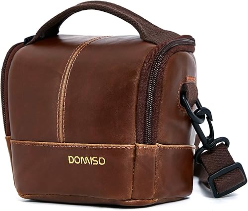DOMISO Estuche grande para cámara con retención de agua, bolsa de hombro antichoque para exteriores con correa, marrón oscuro