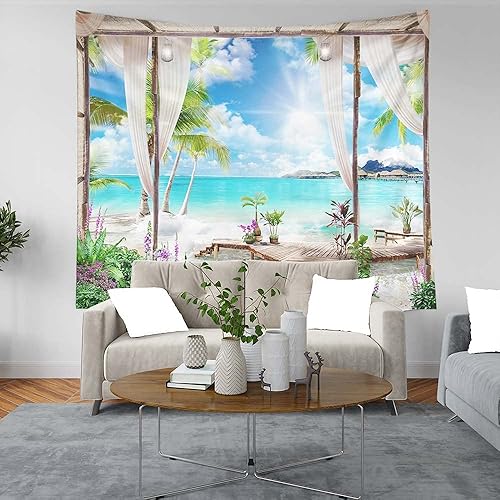 Miniatura 7 de Jesmacti Tapiz de paisaje, tapiz floral, vista del bosque y arco iris, castillo de pureza, terraza, tapiz colgante de 50 x 60 pulgadas para