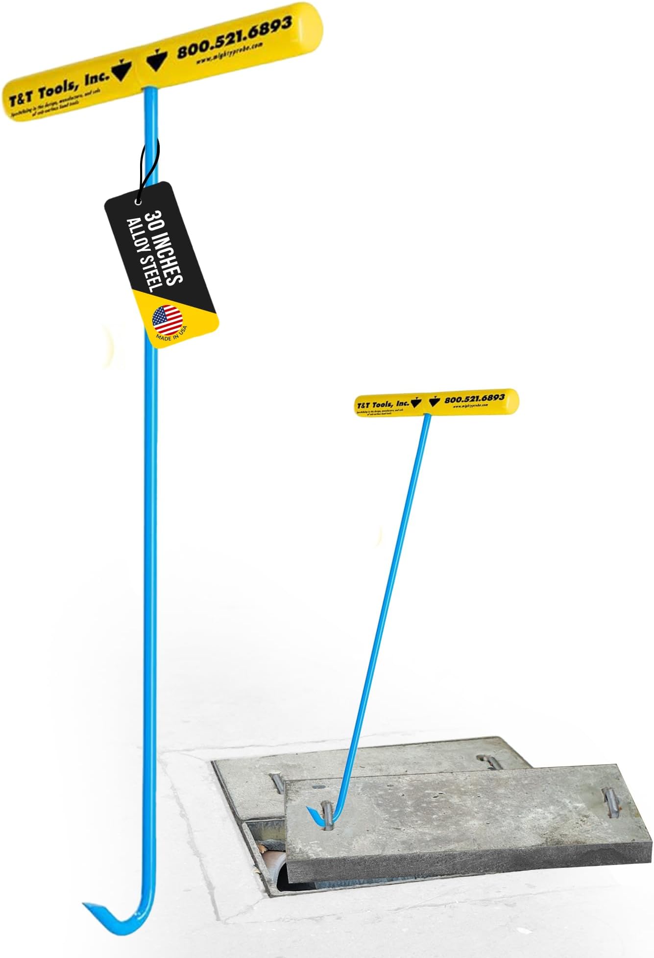 T&T Tools Handy Hook Lifting Tool – 76.2cm (30”) Long Steel Pump Hook – 9.5mm Pump Hook End – Standard Duty Lifting Hooks, Lift Manhole Covers – Manhole Key for Moving, Lifting & Pulling