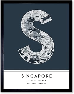 Wee Blue Coo Singapore Singapore City Map Navy Colour Block Modern Typography Stylish Letter Framed Word Wall Art Print Poster for Home Décor CITYMAP1