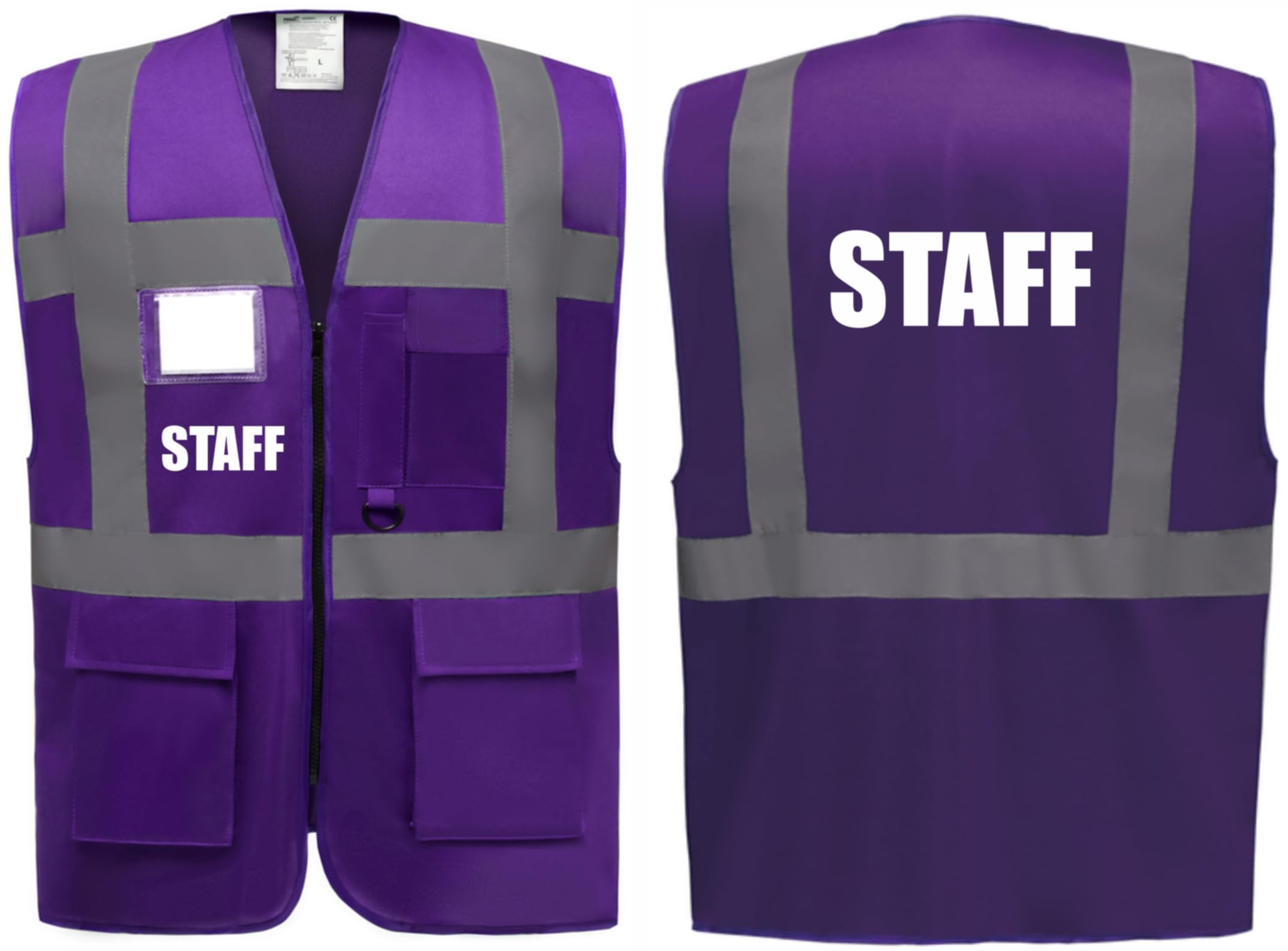 Staff Superior Zipped Hi Vis Vest High Visibility Safety Waistcoat Pockets Reflective Bands Event Staff, Event Support, 12 Colour Options, Brook Hi Vis (Purple, 3XL)